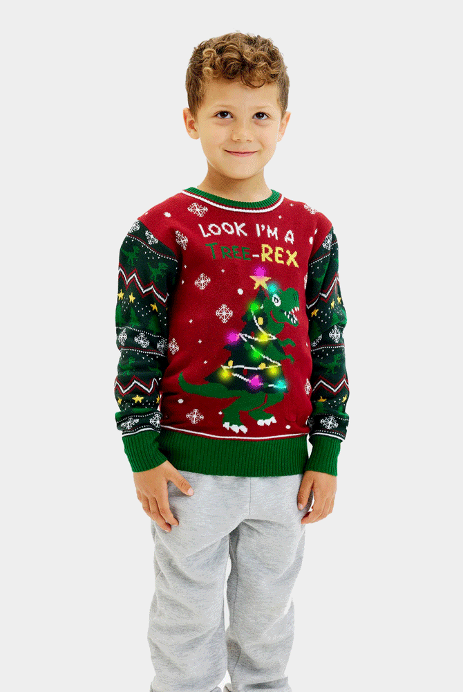 Jersey de Navidad con Luces LED para Niño Tree-Rex Christmas