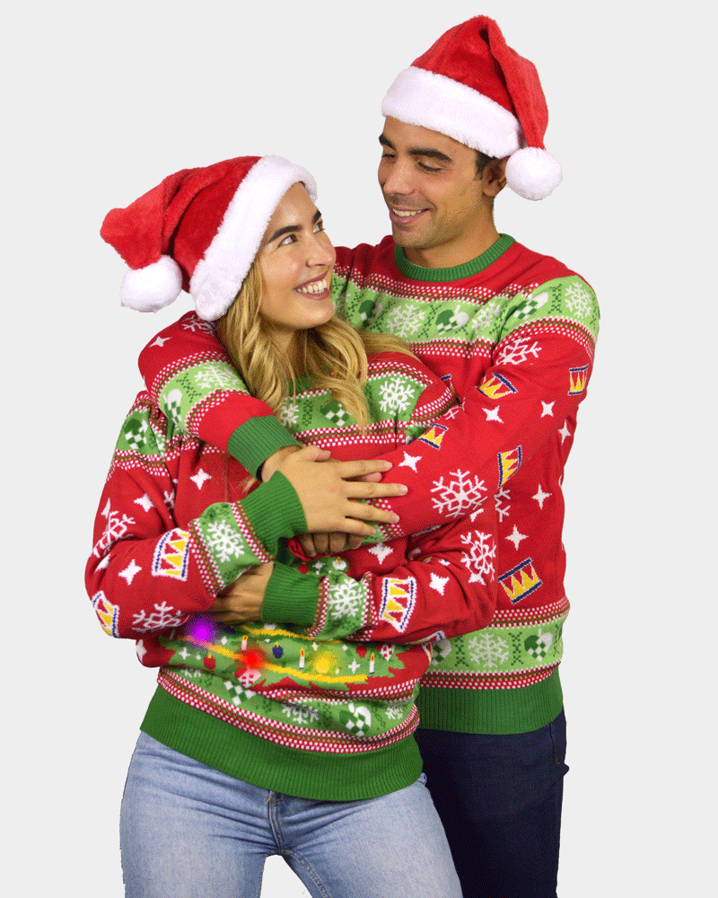 Jersey de Navidad Pareja Luces LED para Niña y Niño Rojo Árbol Navidad