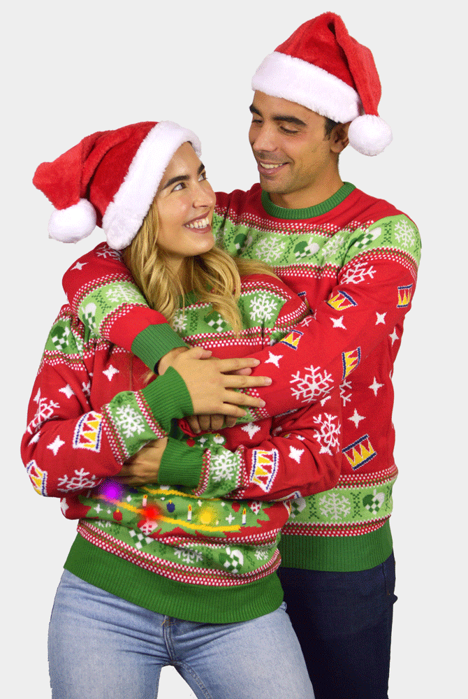 Jersey de Navidad Pareja Luces LED para Niña y Niño Rojo Árbol Navidad