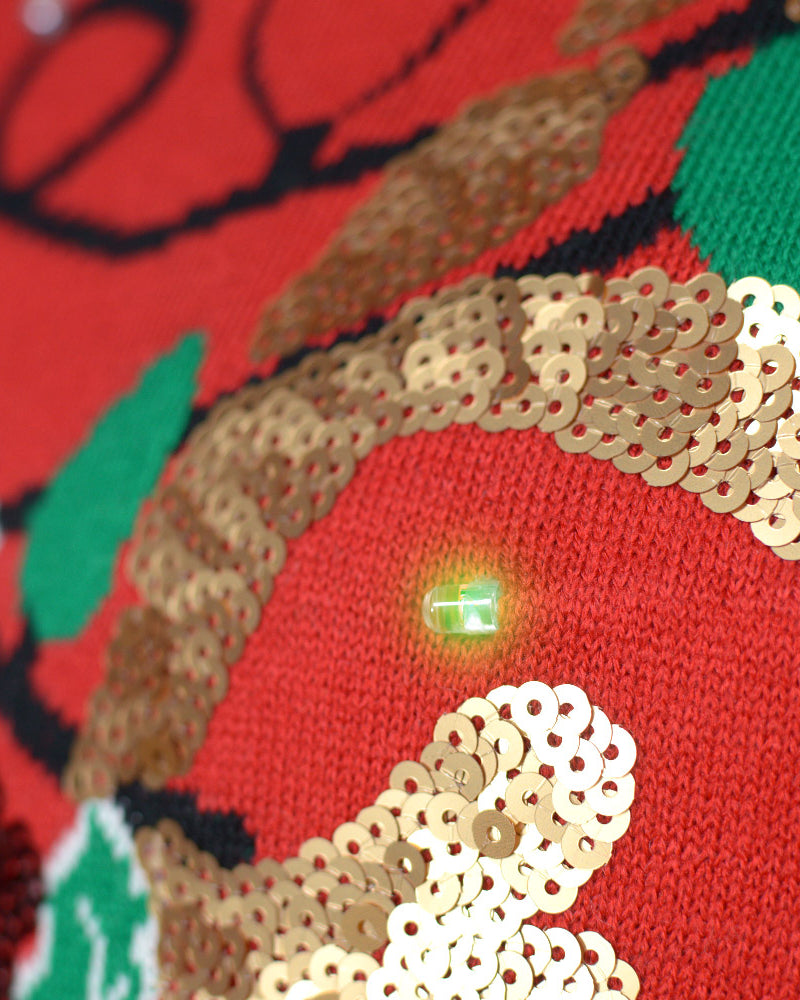 Jersey de Navidad Luces LED Pareja Reno Brillante Lentejuelas Detalle