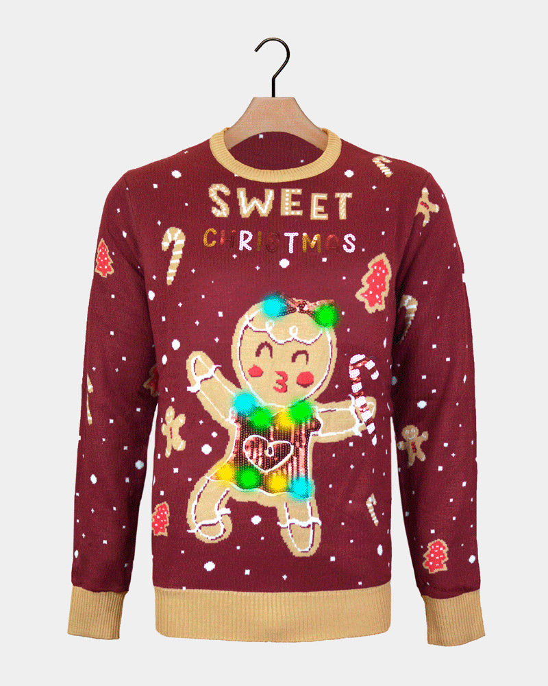 Jersey de Navidad con Luces LED Parejas Rojo Ginger Cookie