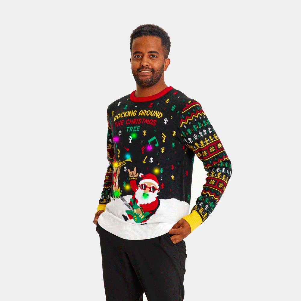 Jersey de Navidad con Luces LED Parejas Santa Hombre Rockero