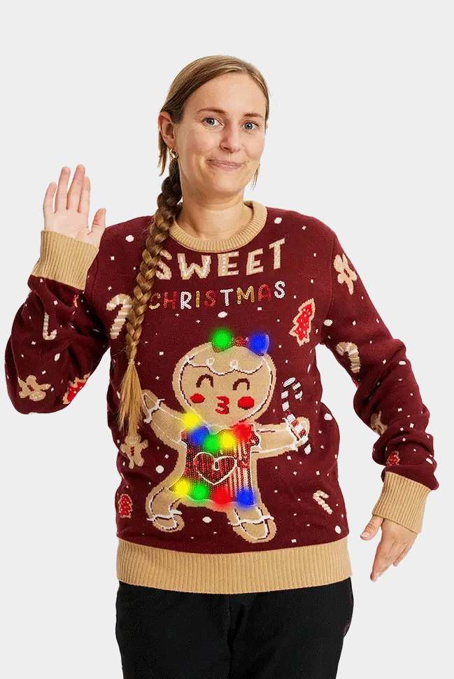 Ginger Cookie Jersey de Navidad con Luces LED Mujer Rojo