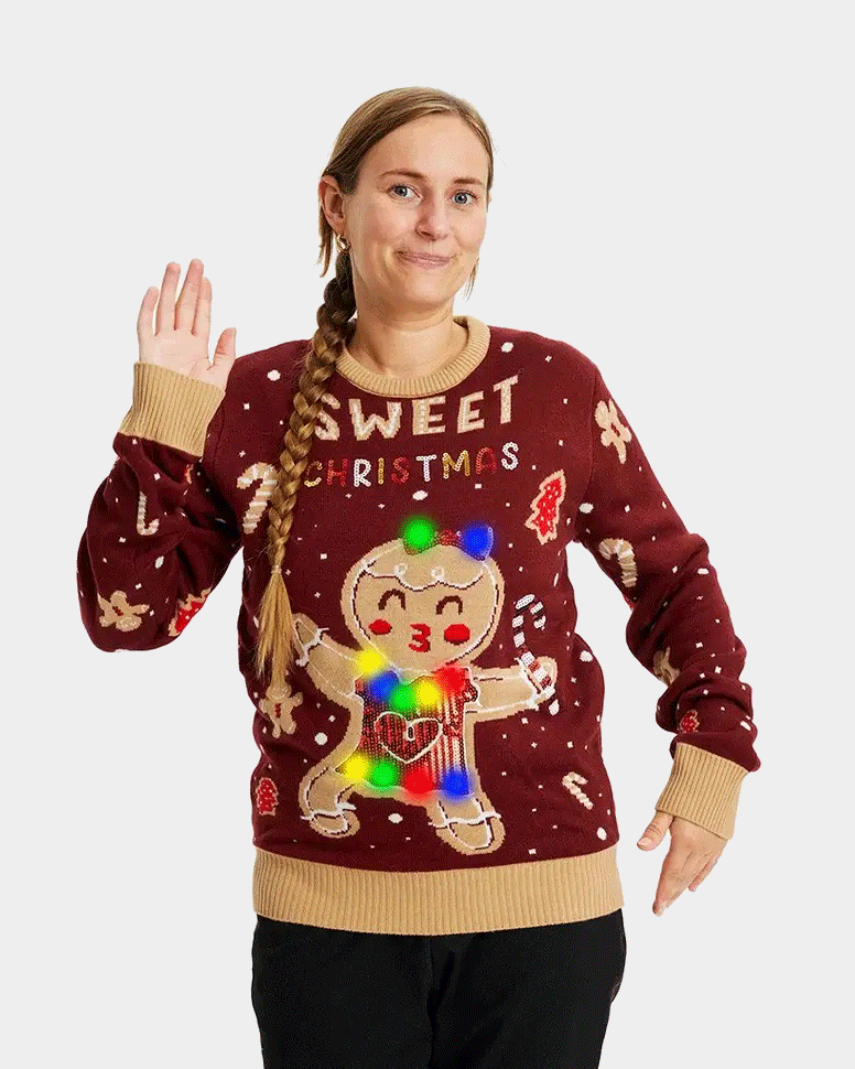 Ginger Cookie Jersey de Navidad con Luces LED Mujer Rojo
