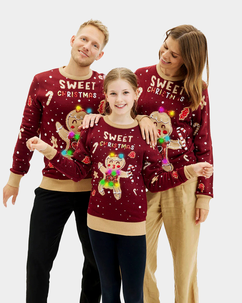 Jersey de Navidad Familia Luces LED para Rojo Ginger Cookie