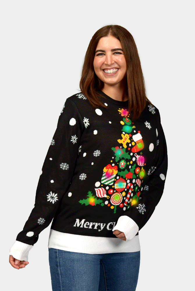 Jersey de Navidad Luces LED Mujer Árbol de Navidad Negro