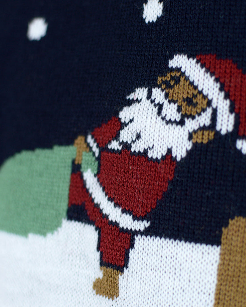 Jersey de Navidad con Luces LED Santa Mujer Azul Merry Christmas