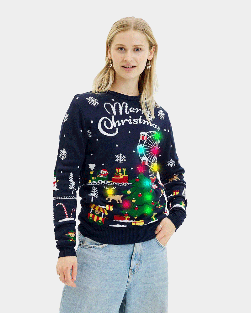 Jersey de Navidad con Luces LED para Mujer Feria Navideña