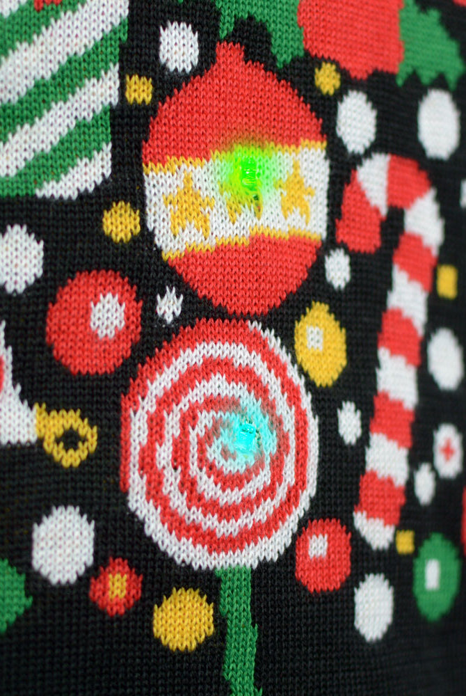 Jersey de Navidad con Luces LED detalle Parejas Negro con Árbol de Navidad