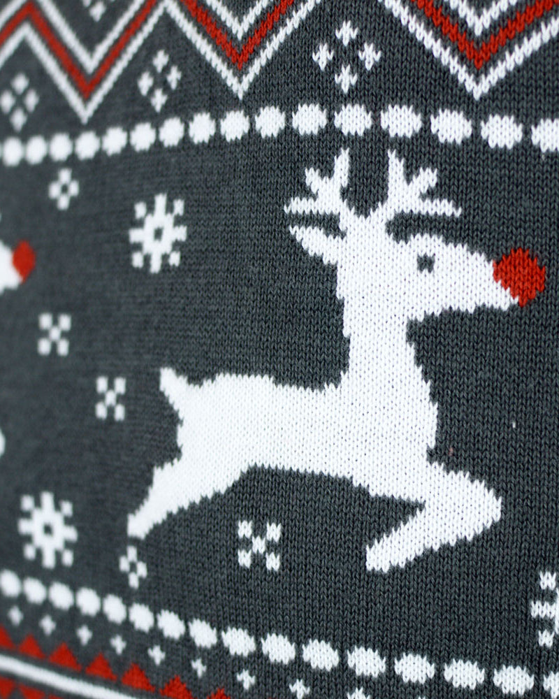 Jersey de Navidad de cuello alto Hombre Gris Algodón Orgánico Renos