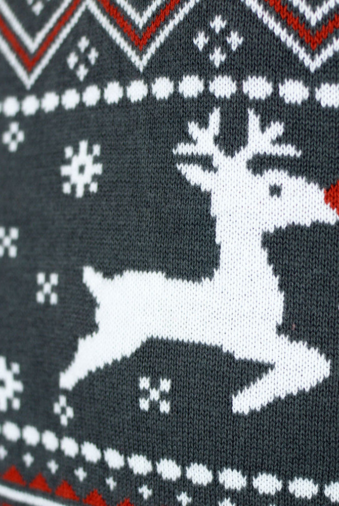 Jersey de Navidad de cuello alto Hombre Gris Algodón Orgánico Renos