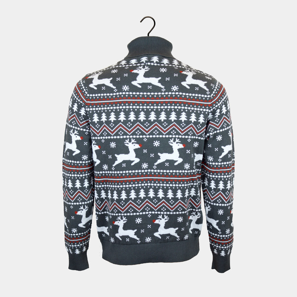 Jersey de Navidad de cuello alto Hombre Gris Renos Orgánico Algodón