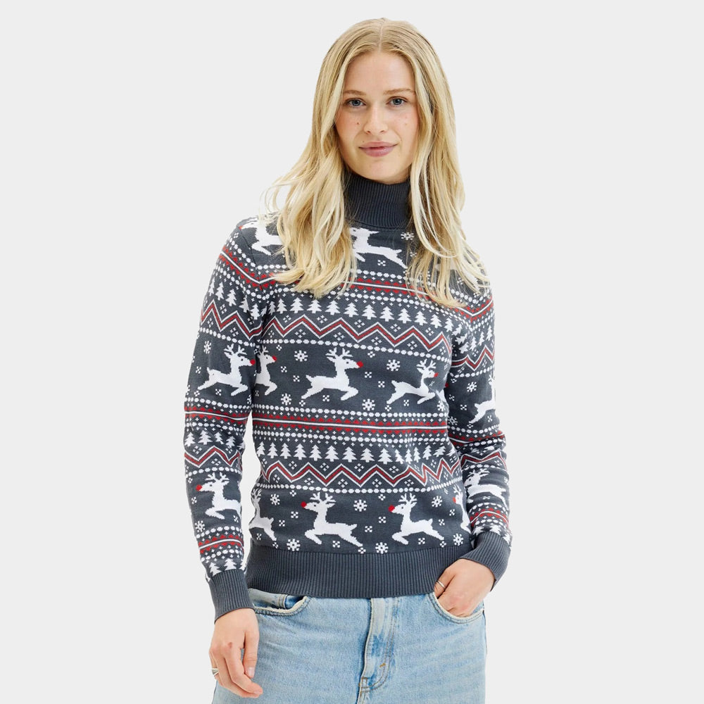Jersey De Navidad Rojo Para Mujer Sin Capucha, Cuello Redondo Y Corte Curvy, Estampado Retro, Tops Divertidos Para Celebrar La Navidad Con Estilo