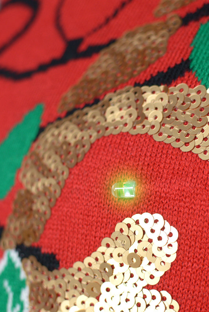 Jersey de Navidad detalle Luces LED Familia Reno Brillante Lentejuelas