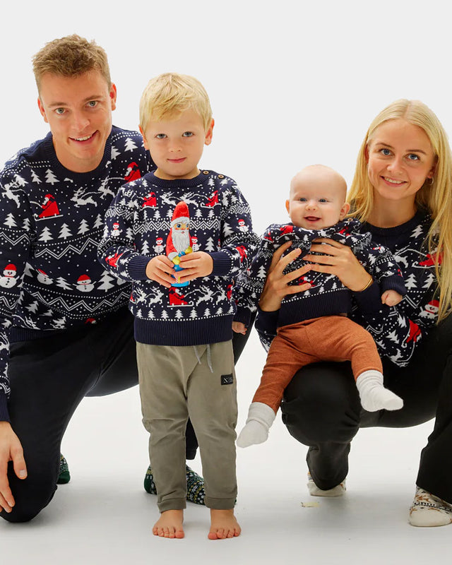 Jersey de Navidad Familia Árboles, Muñecos y Papá Noel