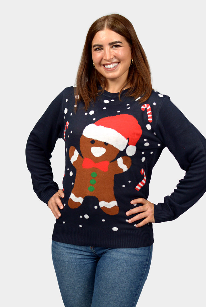 Jersey de Navidad Mujer Familia Azul Gingerbread