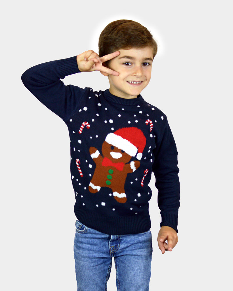 Jersey de Navidad niños Familia Azul Gingerbread