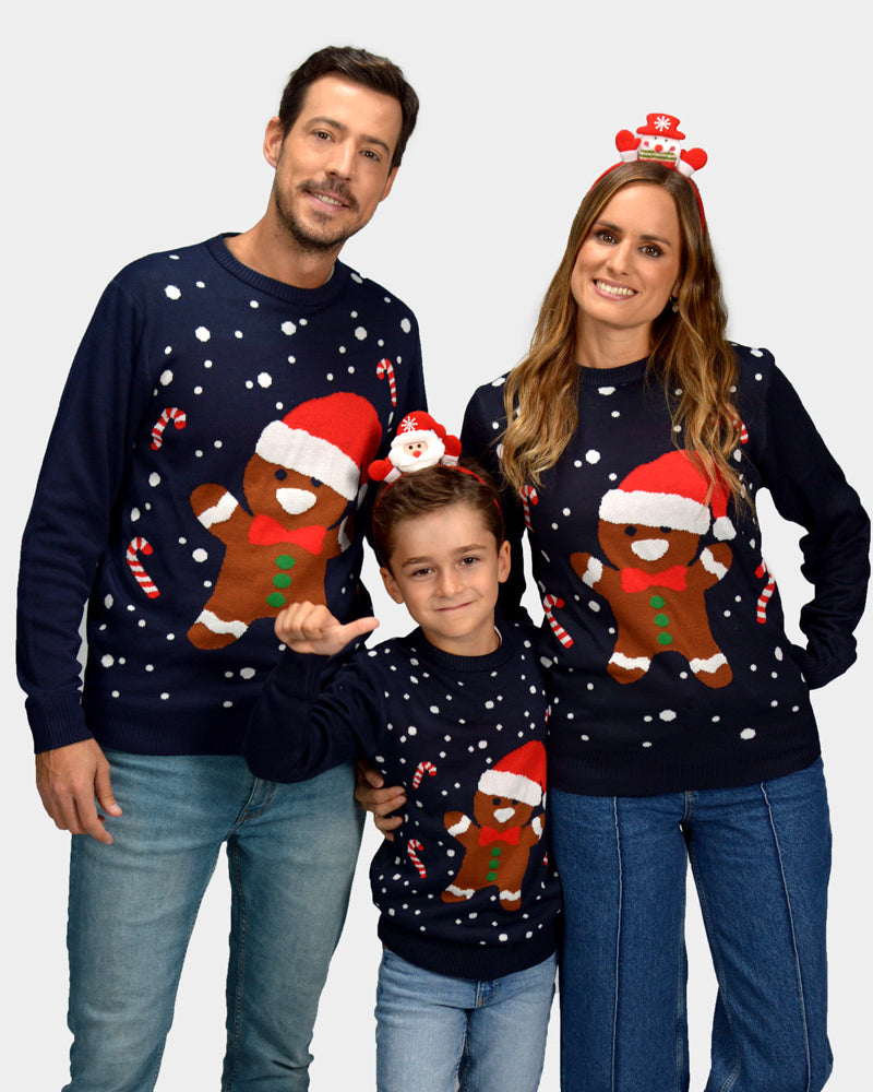 Jersey de Navidad para Familia Azul Gingerbread