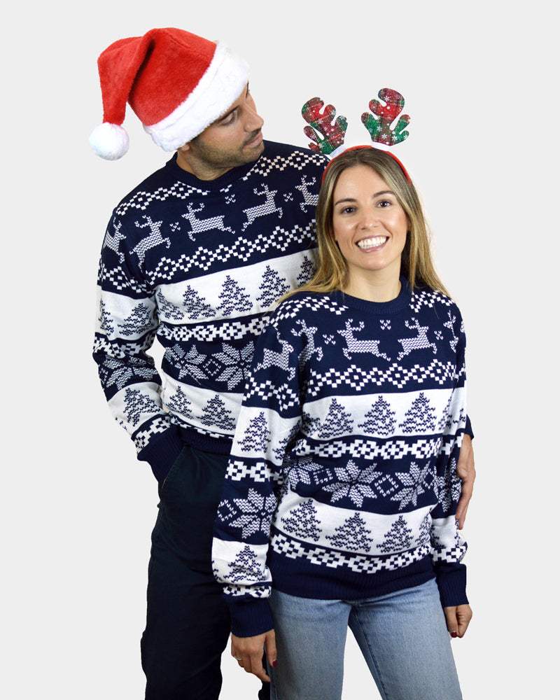 Jersey de Navidad para Familia Azul Polo Norte pareja
