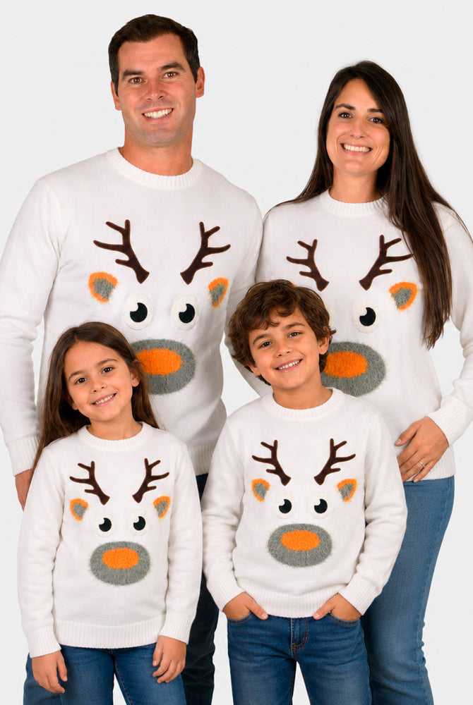 Jersey de Navidad para Familia Blanco con Reno 3D Algodón