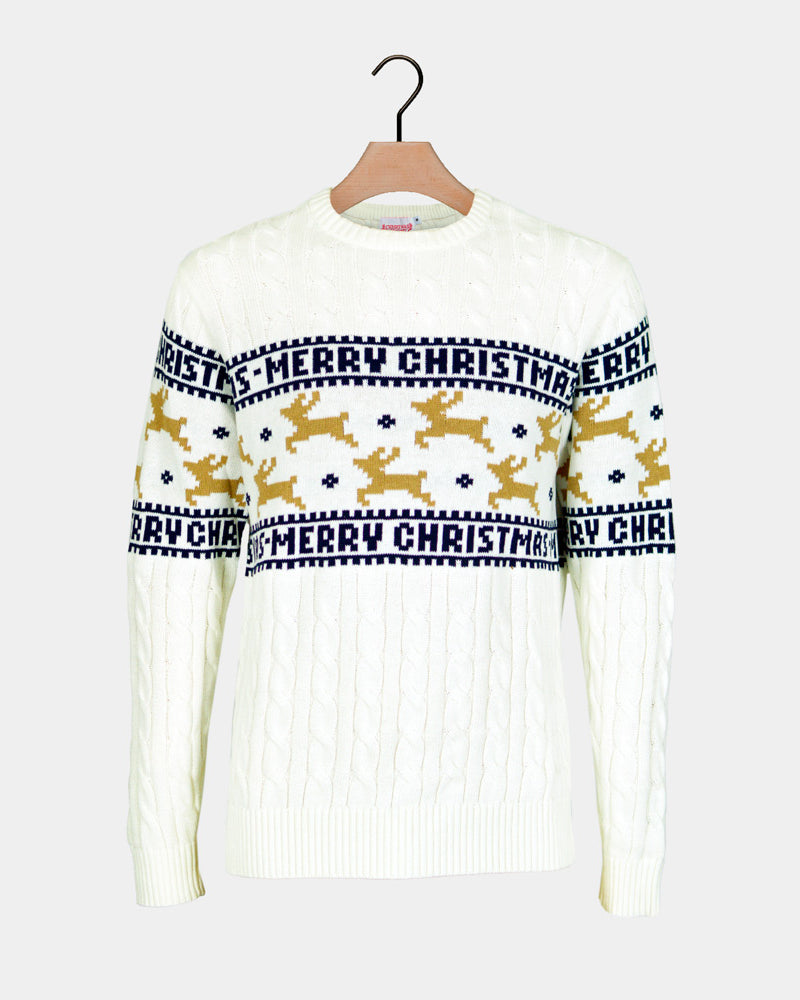 Jersey de Navidad Familia Blanco Renos Elegante Algodón Orgánico