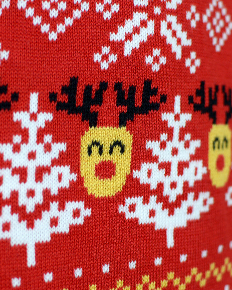 Jersey de Navidad Familia Muñecos de Nieve Cenefas Algodón Orgánico Rojo