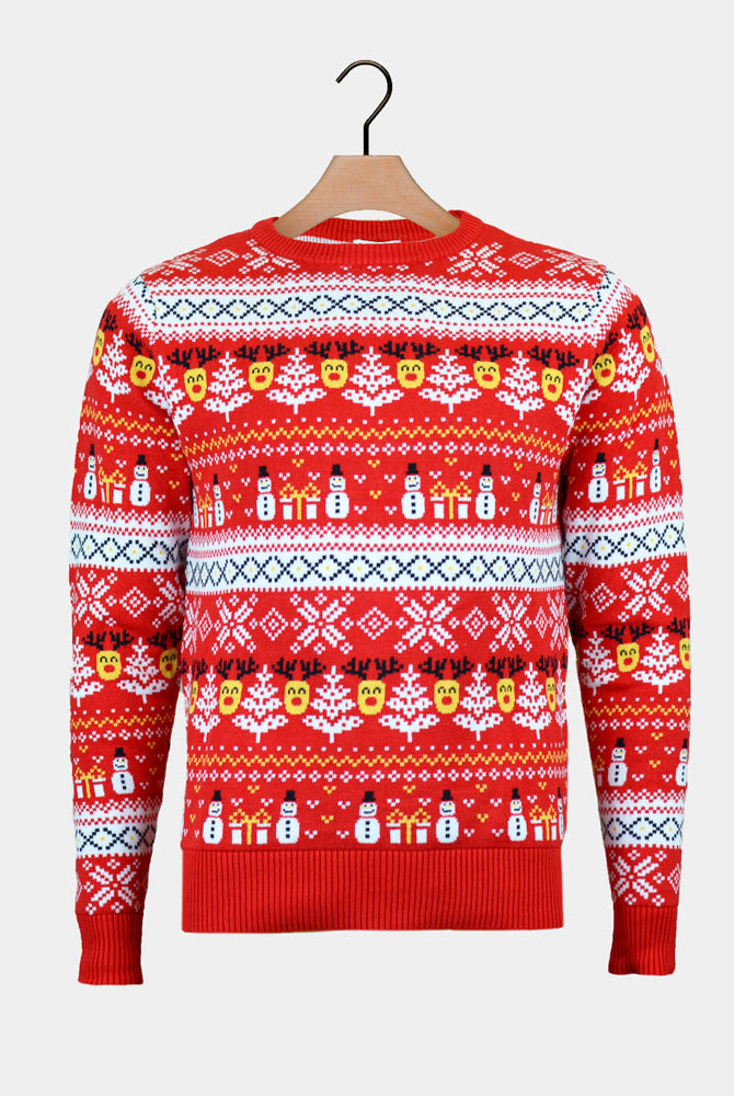 Jersey de Navidad Familia Muñecos de Nieve Cenefas Rojo Algodón Orgánico