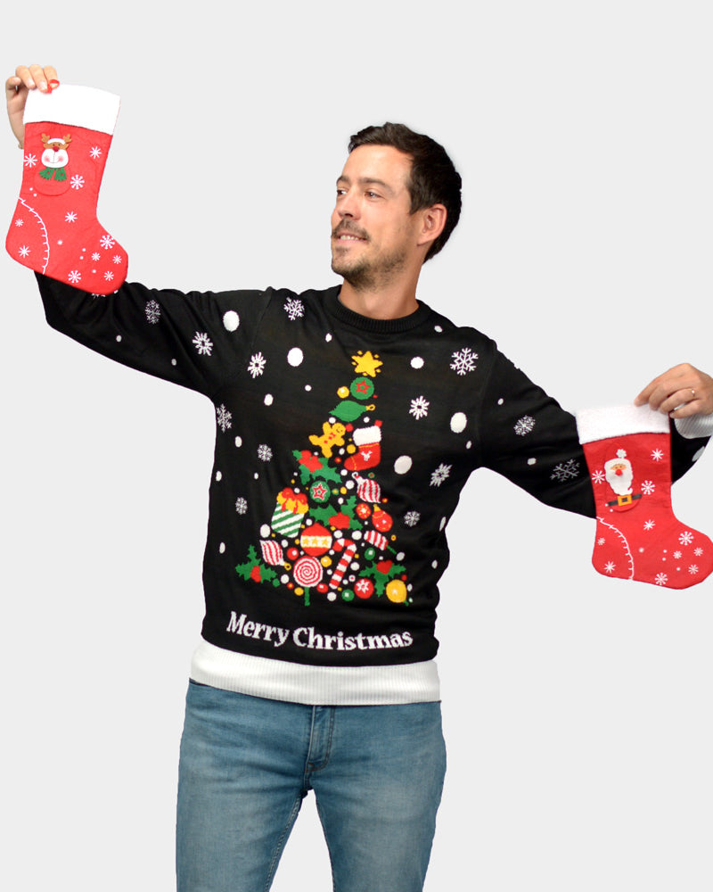 Jersey de Navidad para Familia Negro hombre Árbol de Navidad