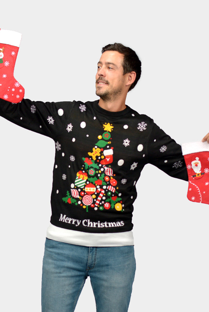 Jersey de Navidad para Familia Negro hombre Árbol de Navidad
