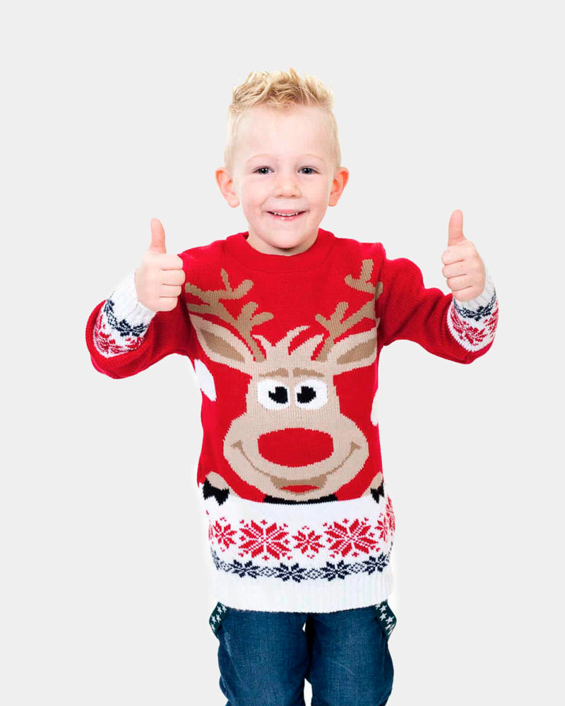 Jersey de Navidad Familia y Niño Rojo con Reno
