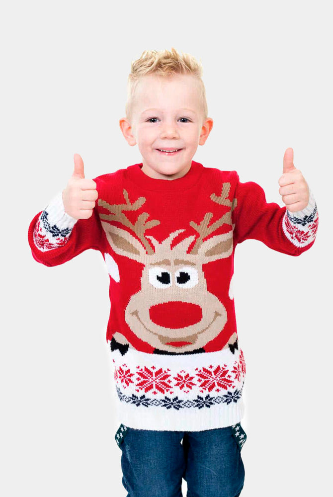 Jersey de Navidad Familia y Niño Rojo con Reno
