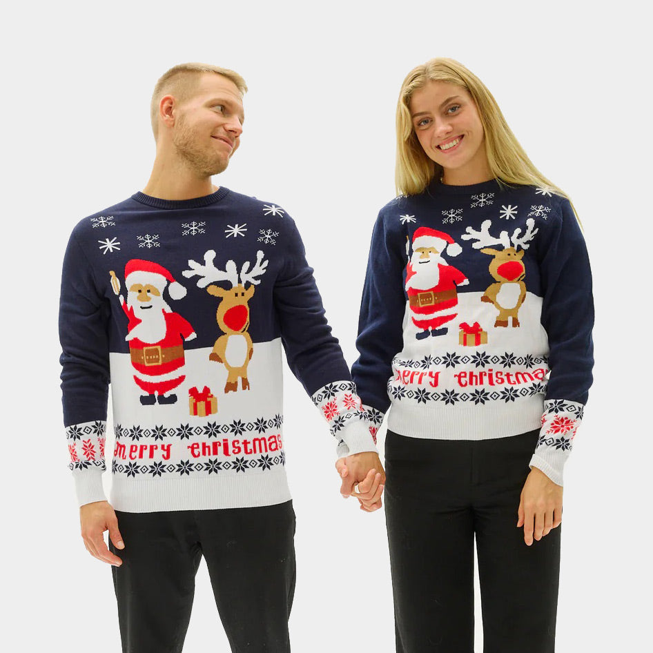 Jersey de Navidad Familia Pareja Papá Noel Reno Rudolph Algodón Orgánico