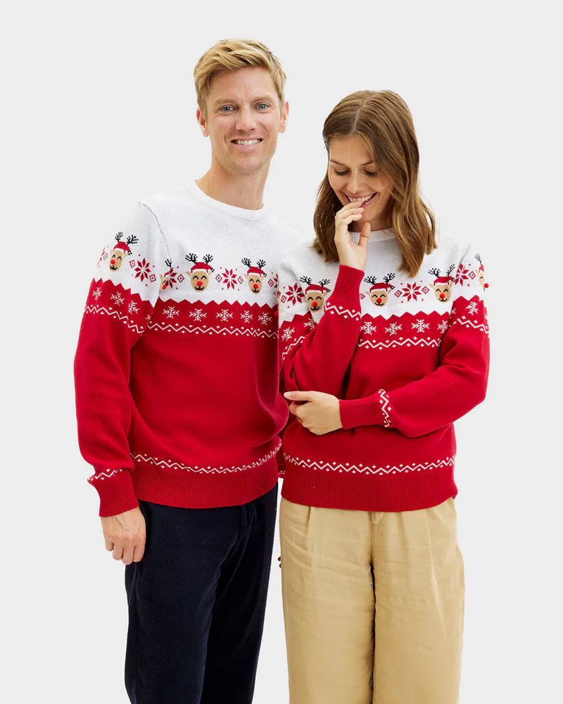 Jersey de Navidad para Familia Reno Adorable Pareja