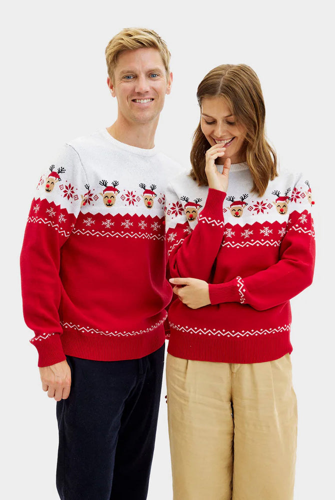 Jersey de Navidad para Familia Reno Adorable Pareja