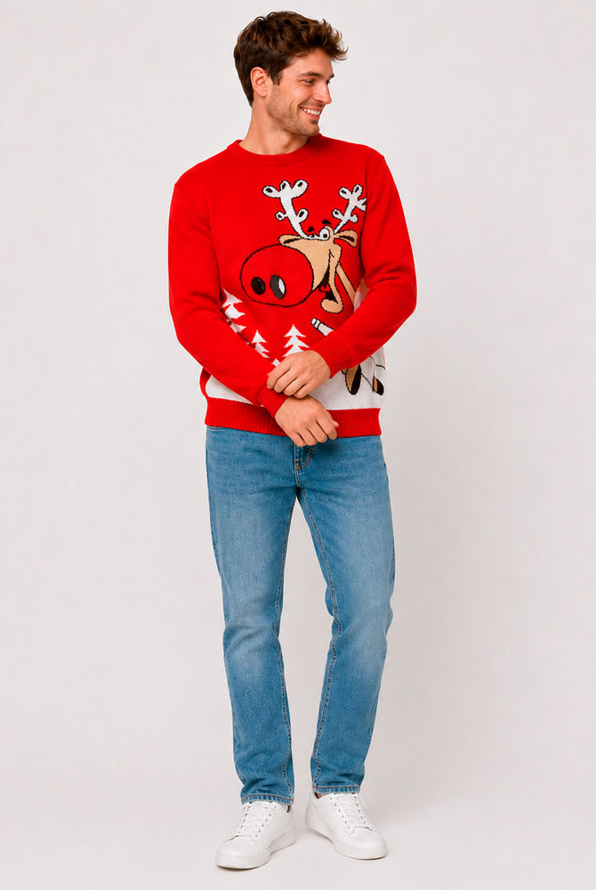 Jersey de Navidad Familia Reno con Cerveza Rojo Hombre