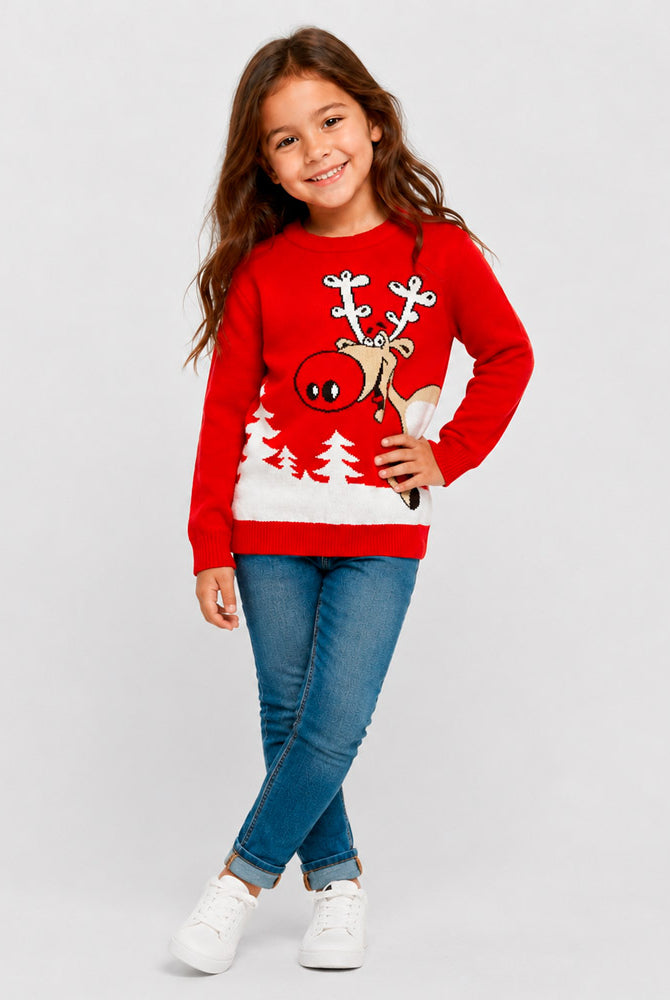 Jersey de Navidad Familia Reno con Cerveza Rojo Niña