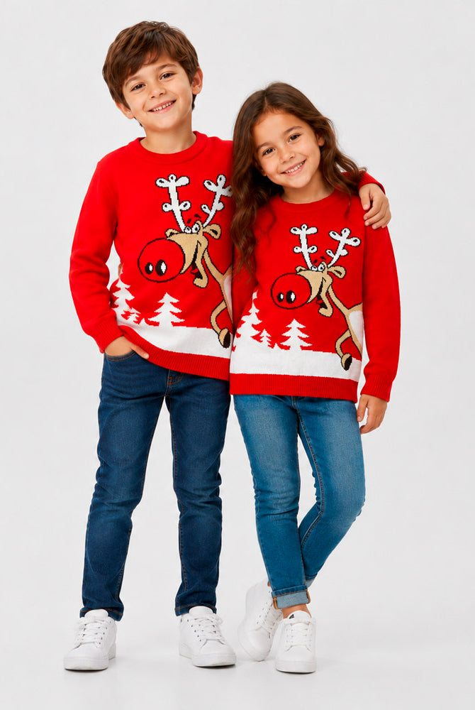 Jersey de Navidad Familia Reno con Cerveza Rojo Niños