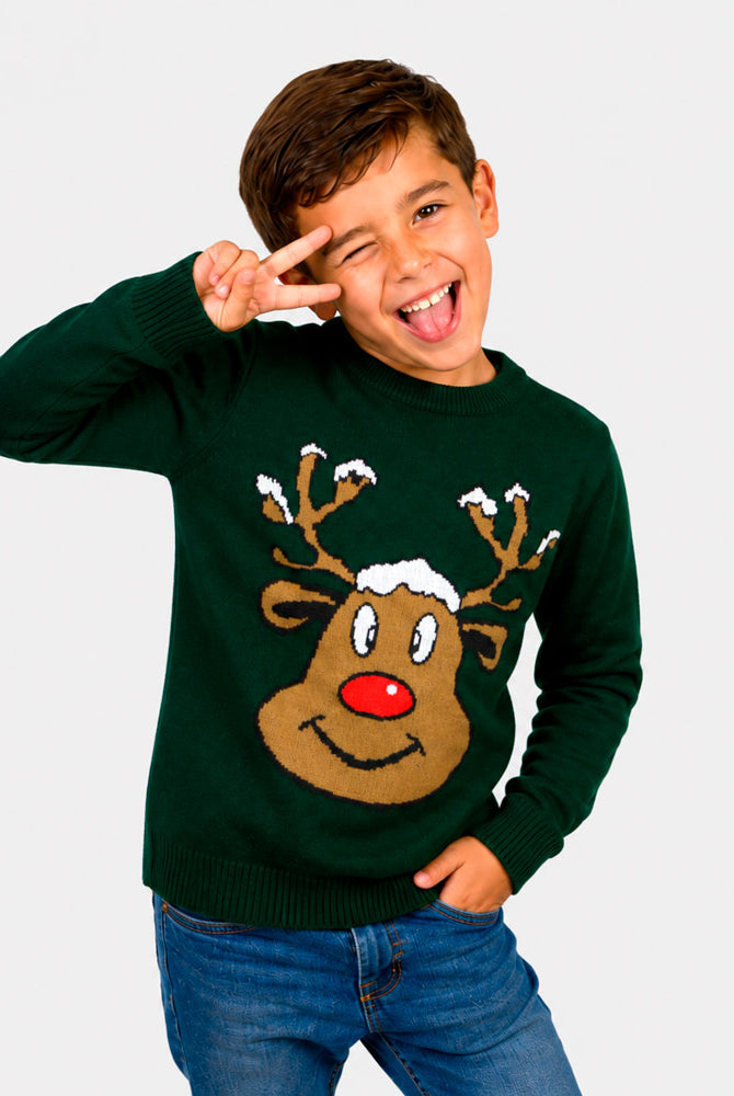 Jersey de Navidad Familia Reno Sonriente Verde Niño