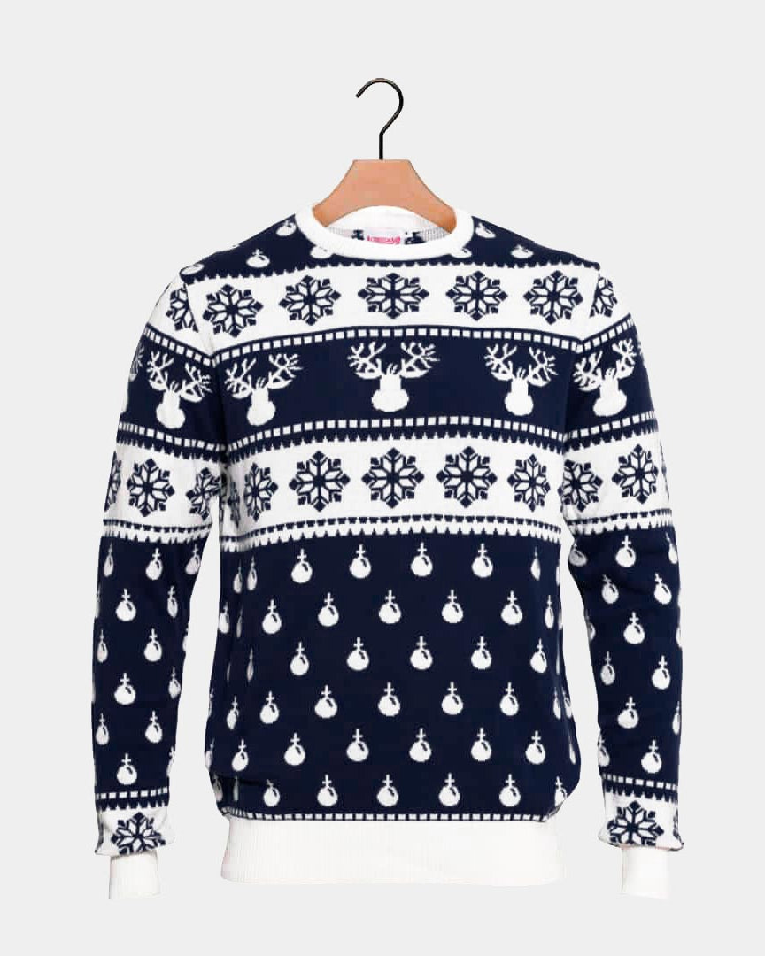 Jersey de Navidad Familia Renos y Nieve Azul