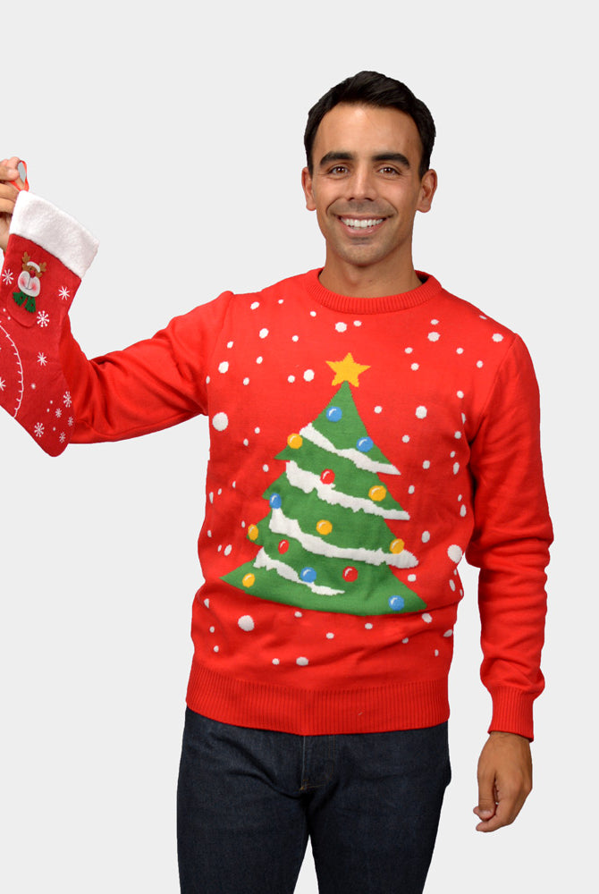 Jersey de Navidad hombre Familia Rojo Árbol de Navidad