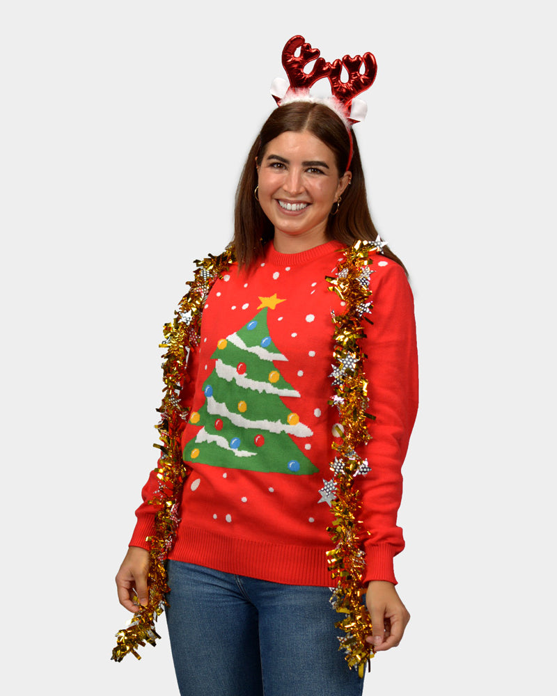 Jersey de Navidad mujer Familia Rojo Árbol de Navidad