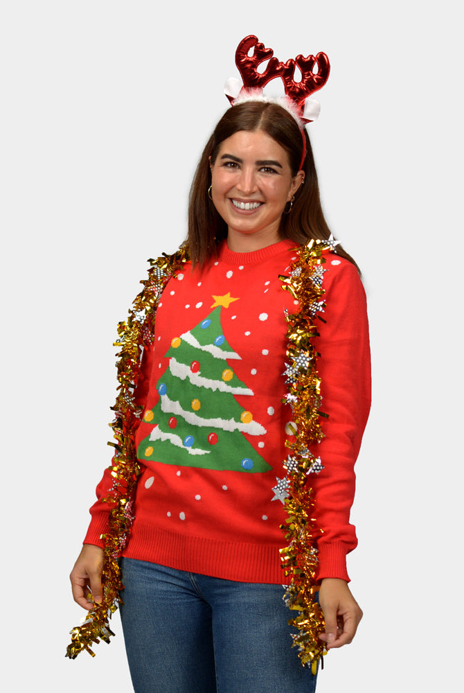 Jersey de Navidad mujer Familia Rojo Árbol de Navidad