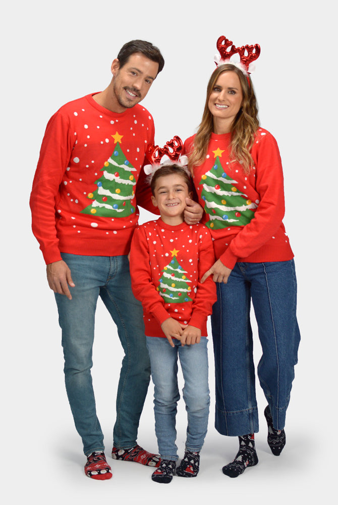 Jersey de Navidad para Familia Rojo Árbol de Navidad