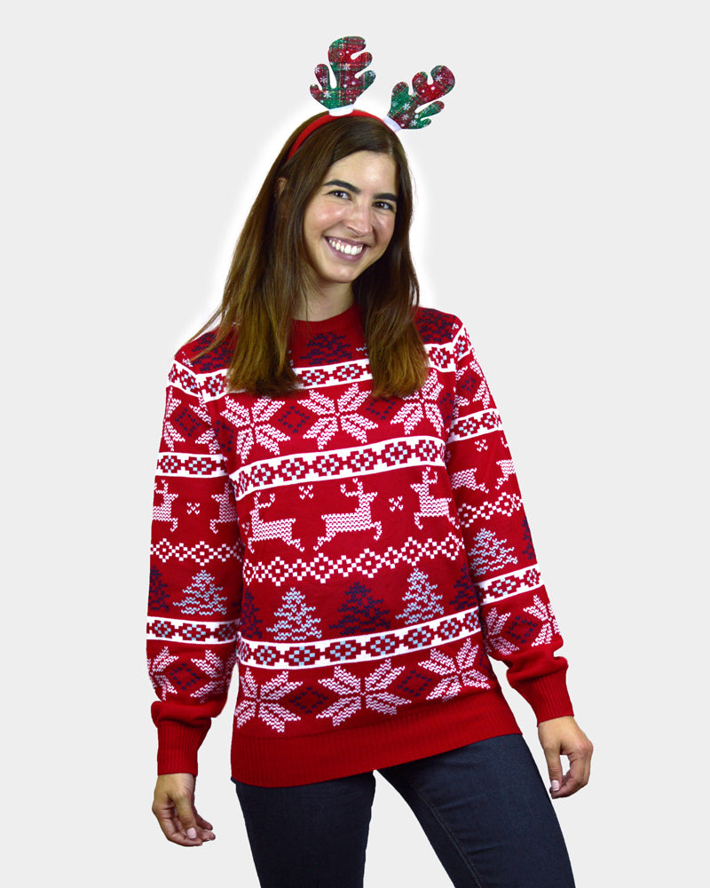 Jersey de Navidad Mujer Familia Rojo Clásico Estrellas Polares