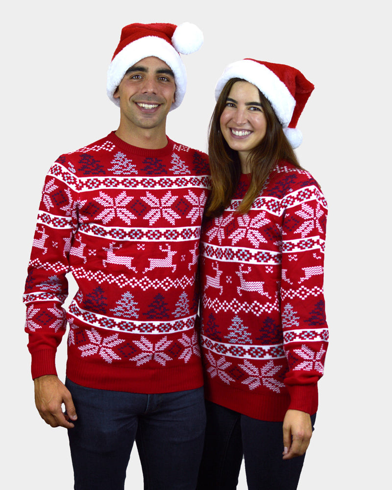 Jersey de Navidad para Familia Rojo Clásico Estrellas Polares Pareja