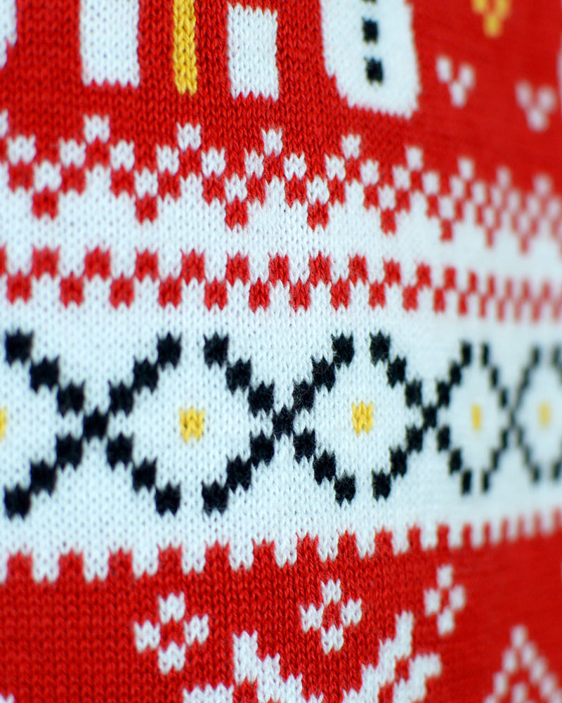 Jersey de Navidad Familia Rojo Muñecos de Nieve Algodón Orgánico Cenefas