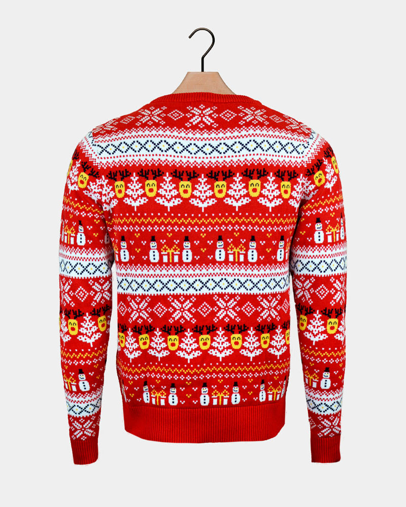 Jersey de Navidad Familia Algodón Orgánico Rojo Muñecos de Nieve Cenefas