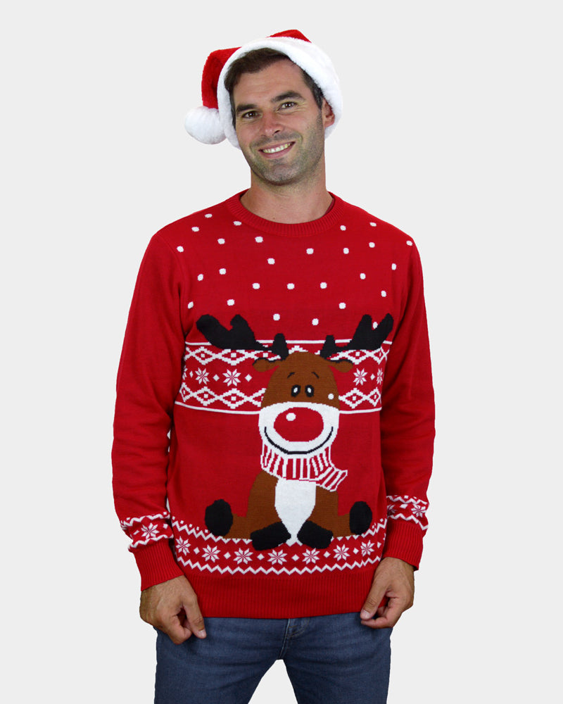 Jersey de Navidad para Familia Rojo Reno Rudolph Bufanda hombre