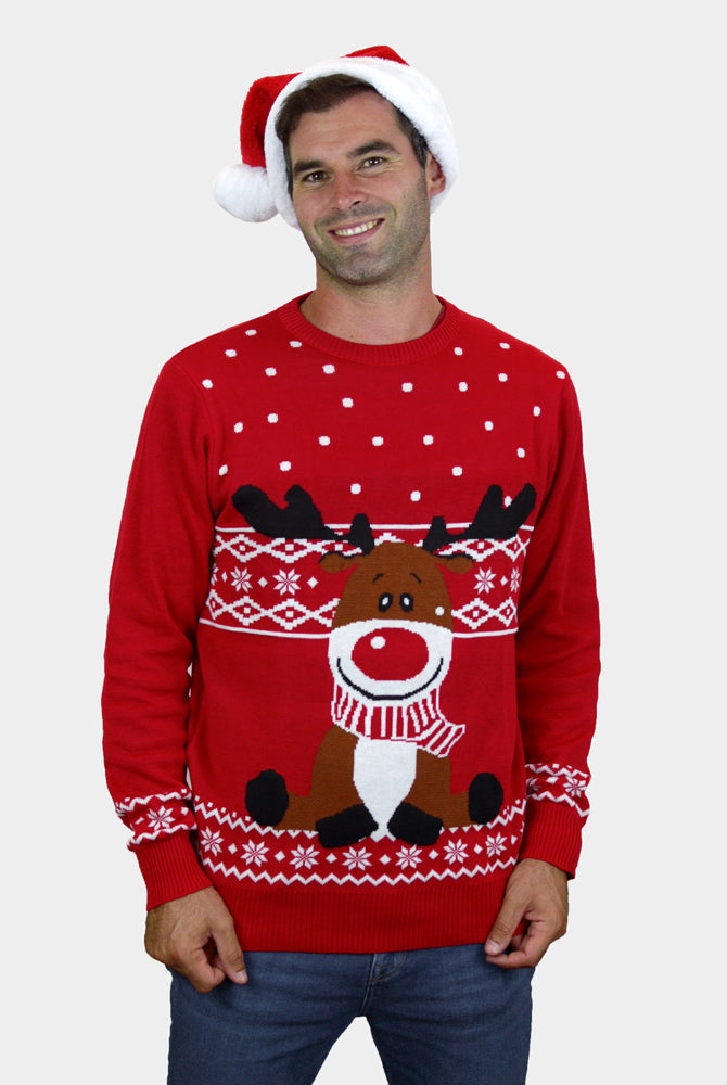 Jersey de Navidad para Familia Rojo Reno Rudolph Bufanda hombre