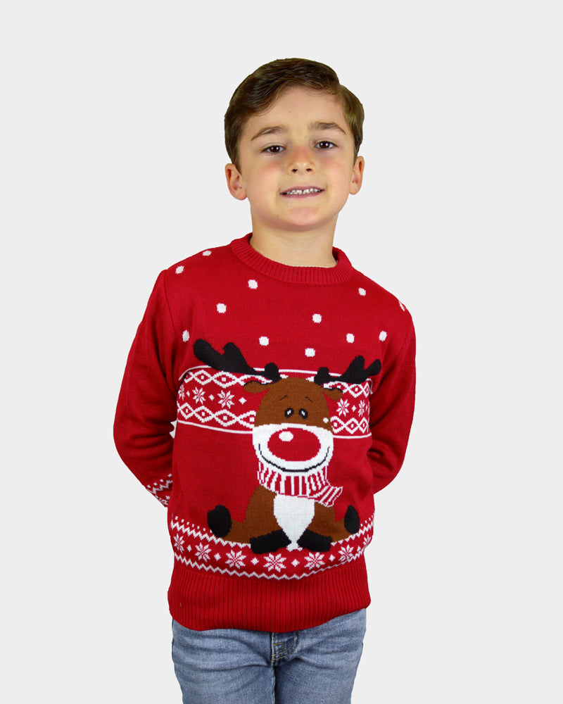 Jersey de Navidad para Familia Rojo Reno Rudolph Bufanda niño